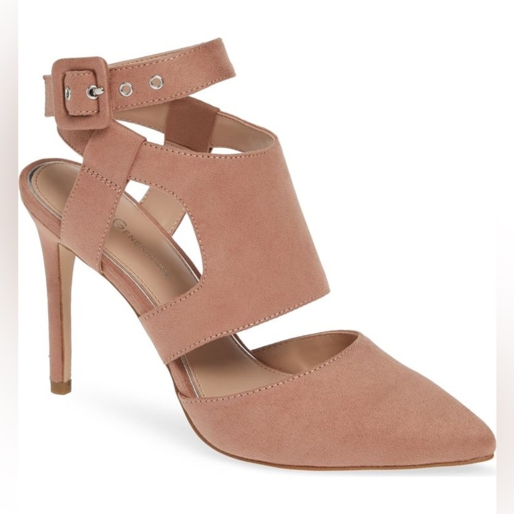 BCBGeneration Pink Suede Ankle Strap Pumps